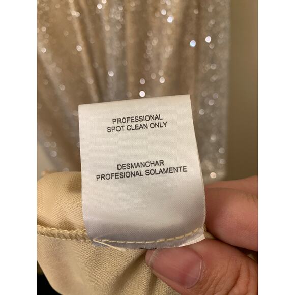 City Triangles Gold and Silver Evening Gown with Slit, Spaghetti Strap, Size 1 - Picture 5 of 14